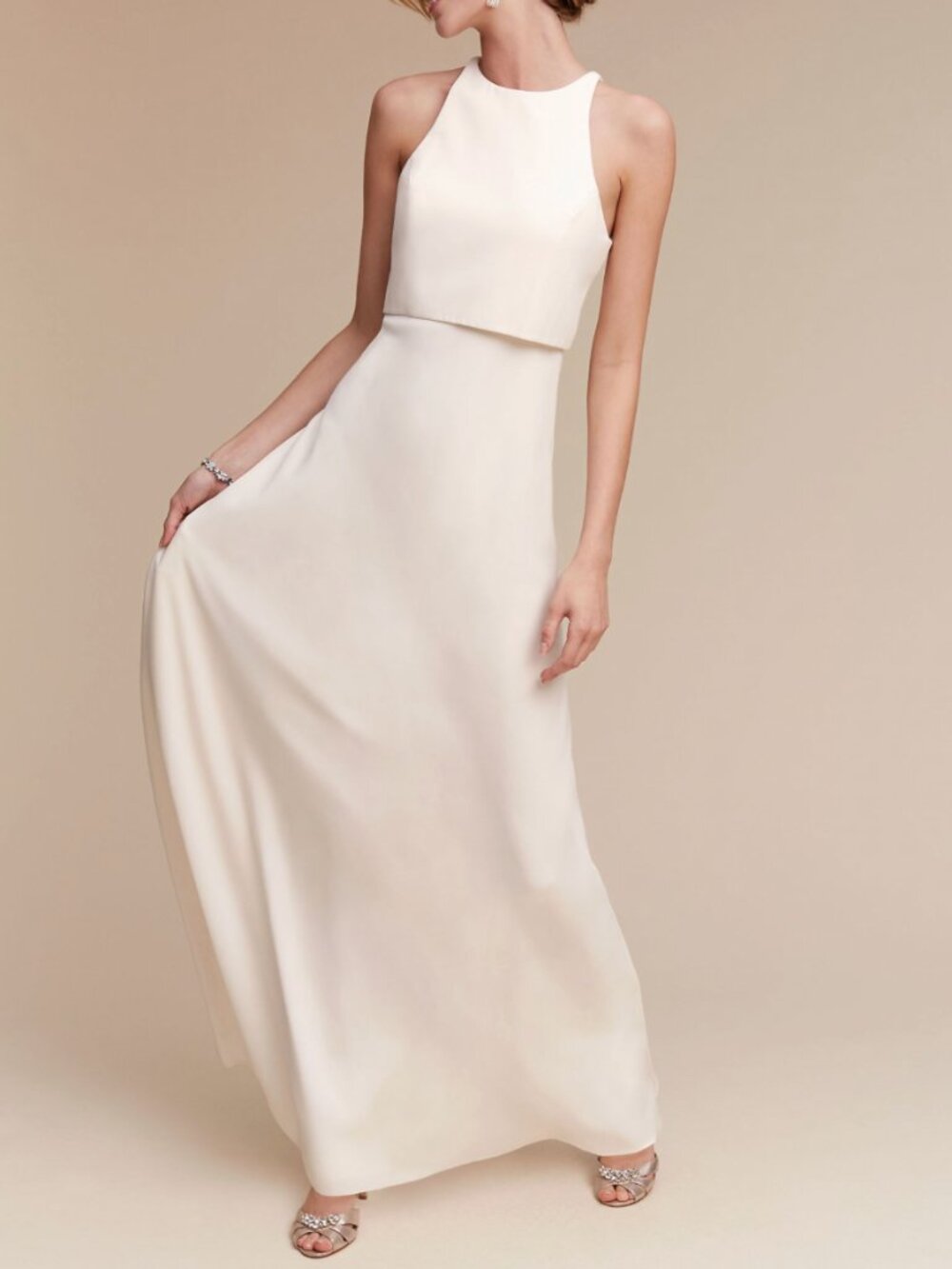 Bhldn Jill Stuart Iva Crepe Maxi - Wedding Dress | Ivory | Size: 6
